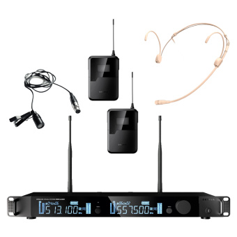 ОКТАВА OWS-U2200D01L01-B PRO, двухканальная радиосистема с двумя поясными передатчиками, головным OWS-D01 и петличным OWS-L01 (суперкардиоида черн) микрофонами (диапазон В:512-562 МГц)